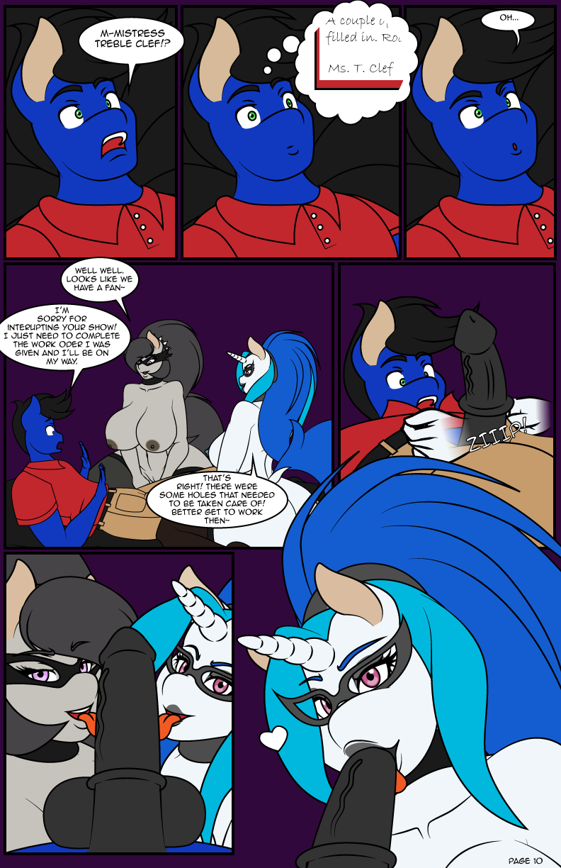 anthro anthrofied areola big_breasts breasts comic dekomaru dialogue equid female friendship_is_magic group group_sex hi_res male male/female mammal mask my_little_pony nipples octavia_(mlp) sex threesome vinyl_scratch_(mlp)