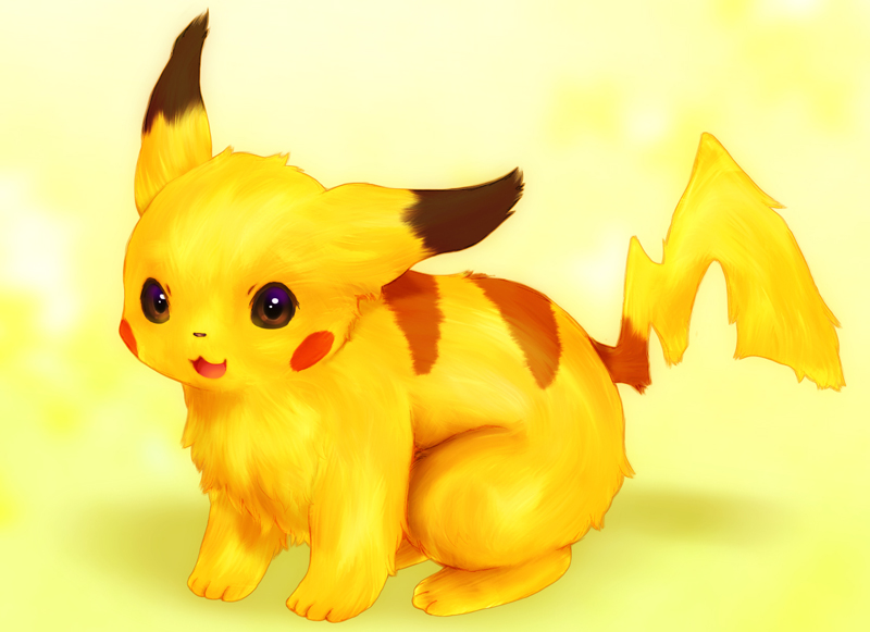 2011 ambiguous_gender dipstick_ears feral fur looking_at_viewer multicolored_ears nintendo open_mouth pikachu pok&eacute;mon pok&eacute;mon_(species) simple_background smile tetetor-oort video_games yellow_body yellow_fur