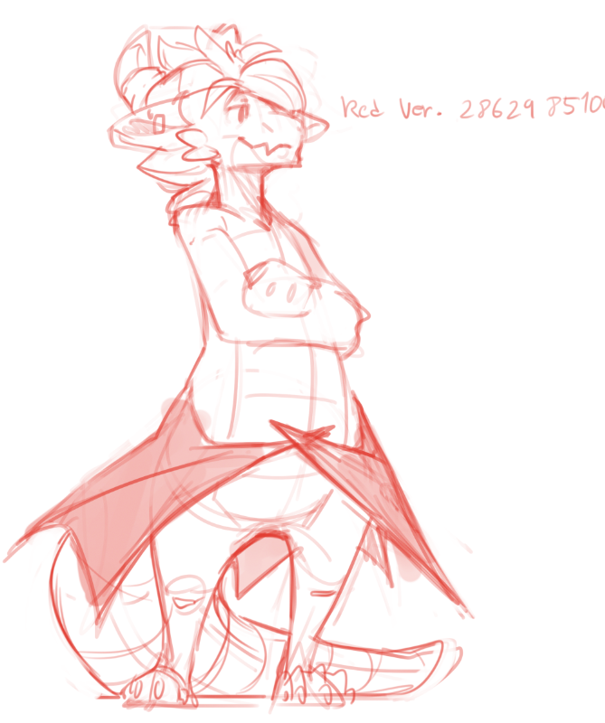 anthro butt_wings claws crossed_arms curved_horn dragon ear_piercing ear_ring english_text finger_claws hair horn male membrane_(anatomy) membranous_wings number piercing red_(redponei) redponei scales scalie sketch smile solo spikes standing teeth text toe_claws wings