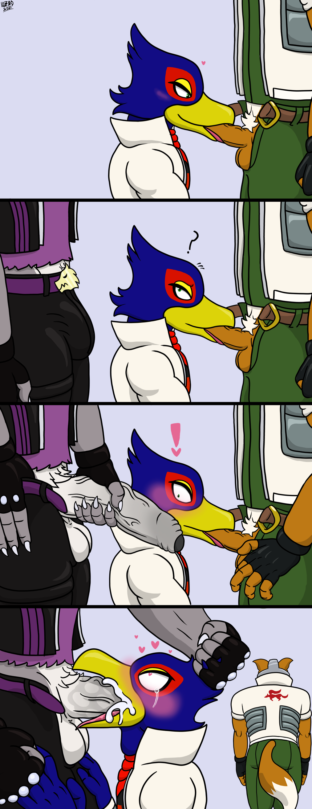 &lt;3 absurd_res anthro avian beak beak_fetish beak_play beak_sex beakjob bird blush bodily_fluids canid canine canis clothed clothing comic cuckold cum cum_in_beak cum_in_mouth cum_inside deep_throat falco_lombardi foreskin fox fox_mccloud genital_fluids genitals group hi_res male male/male mammal nintendo oral oral_penetration penetration penis penis_size_difference pizzaozzy_(artist) sex star_fox tears uncut unzipped unzipped_pants vein veiny_penis video_games wolf wolf_o'donnell