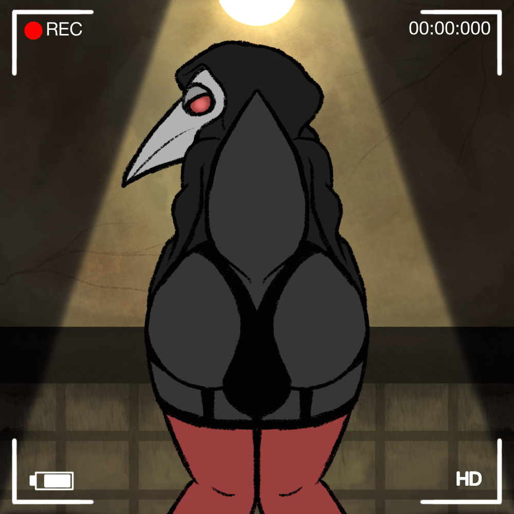 animated anthro avian beak bird bulge butt butt_wiggle clothed clothing hood legwear looking_at_viewer loop male mask monster partially_clothed plague_doctor raised_tail rear_view shaking_butt solo solo_focus stockings syndhart
