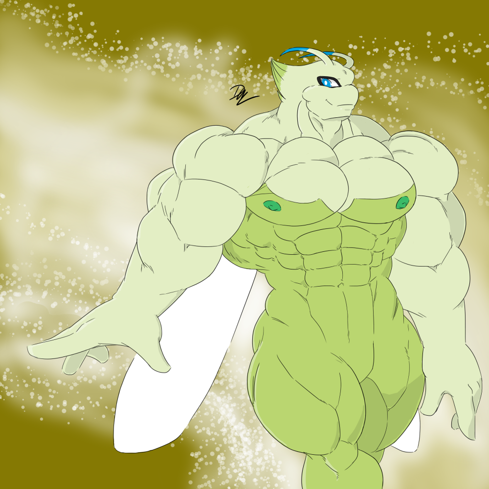 abs abstract_background antennae_(anatomy) anthro big_biceps big_muscles big_pecs blue_antennae blue_eyes celebi digitigrade dischimera green_body green_hair hair huge_muscles humanoid hyper hyper_muscles insect_wings legendary_pok&eacute;mon looking_at_viewer male multicolored_body muscular muscular_arms muscular_legs nintendo pecs pok&eacute;mon pok&eacute;mon_(species) portrait quads signature simple_background smile solo thick_neck thick_thighs three-quarter_portrait two_tone_body video_games wings yellow_background