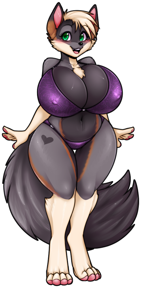 &lt;3_marking alpha_channel anthro bikini biped black_nose blush breasts brown_body brown_fur canid canine chest_tuft clothing curvaceous curvy_figure erect_nipples eyelashes female fur green_eyes grey_body grey_fur katie_(echodiver) mammal maws-paws multicolored_body multicolored_fur navel nipples open_mouth solo standing swimwear tuft voluptuous white_body white_fur wide_hips