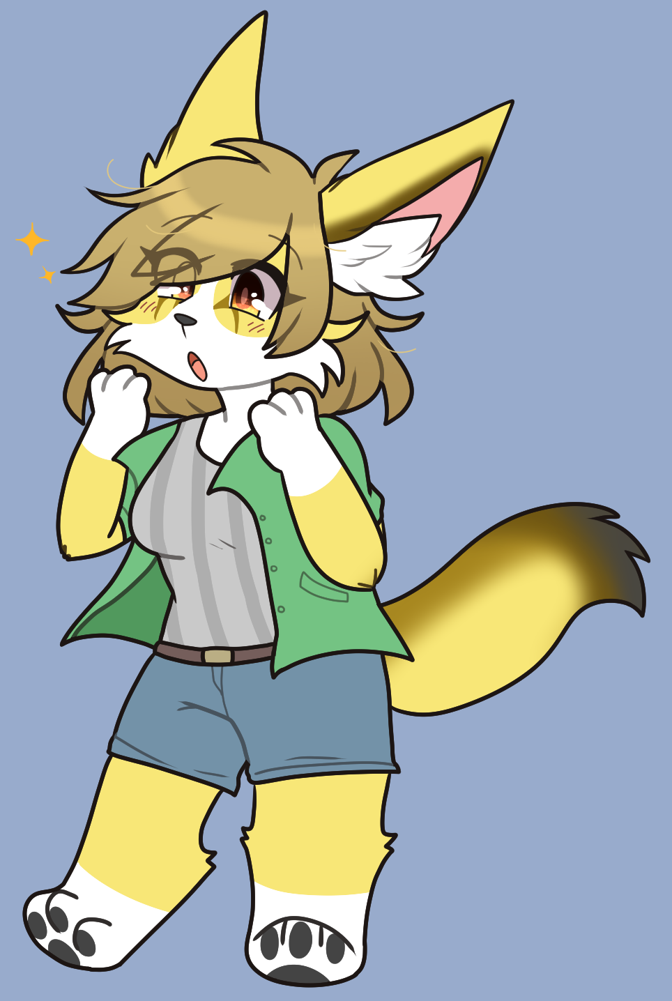 anthro audri canid canine canis chibi clothed clothing domestic_dog female fennec fox hair herding_dog hi_res hybrid mammal marbelle open_mouth pastoral_dog solo welsh_corgi