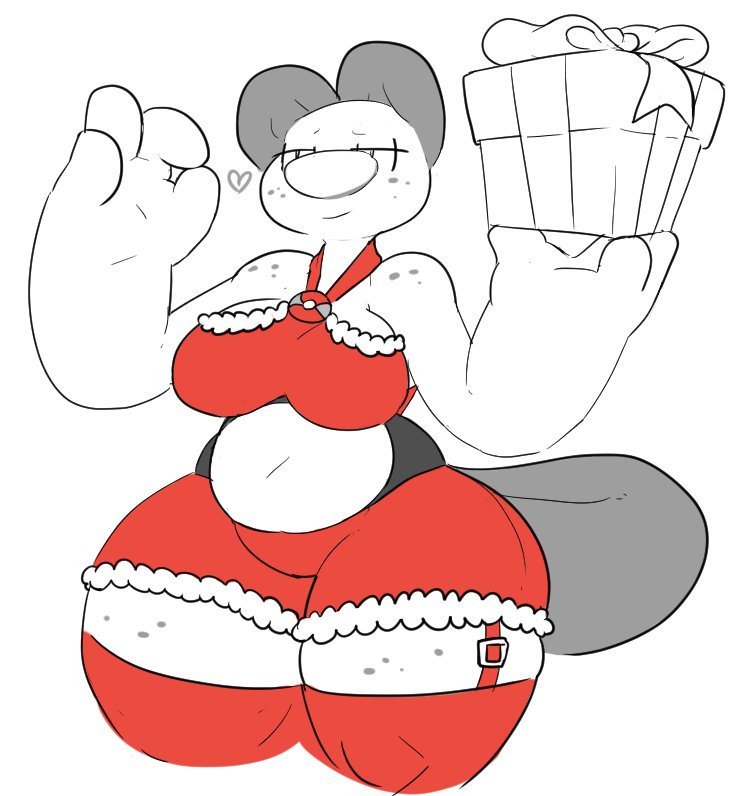 anthro beaver christmas christmas_clothing clothing curvy_figure female gesture gift holidays huge_thighs mammal mizu_(onetiredbear) ok_sign onetiredbear rodent solo thick_thighs voluptuous wide_hips