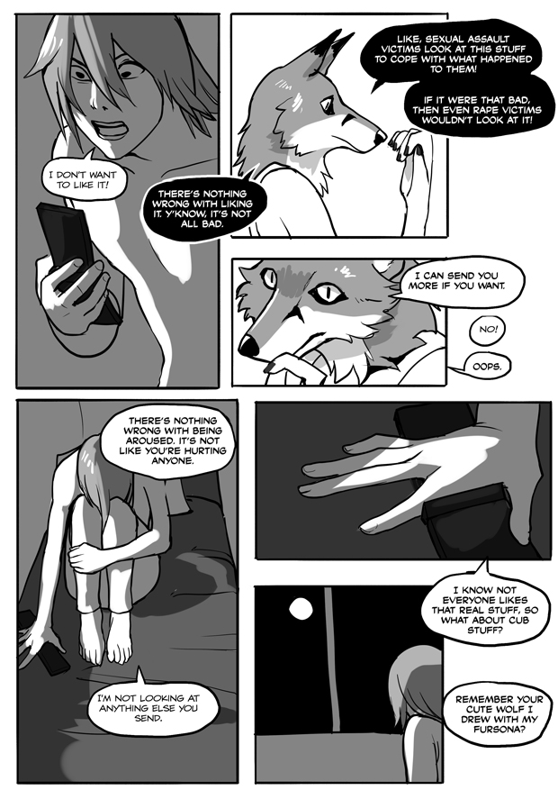 abuse angry bed bedroom bottomwear clothing colored_nails comic costume english_text female furniture fursuit grimart humanoid leto_(grimart) male monochrome moon nails night pants partial_fursuit phone reth_(grimart) text