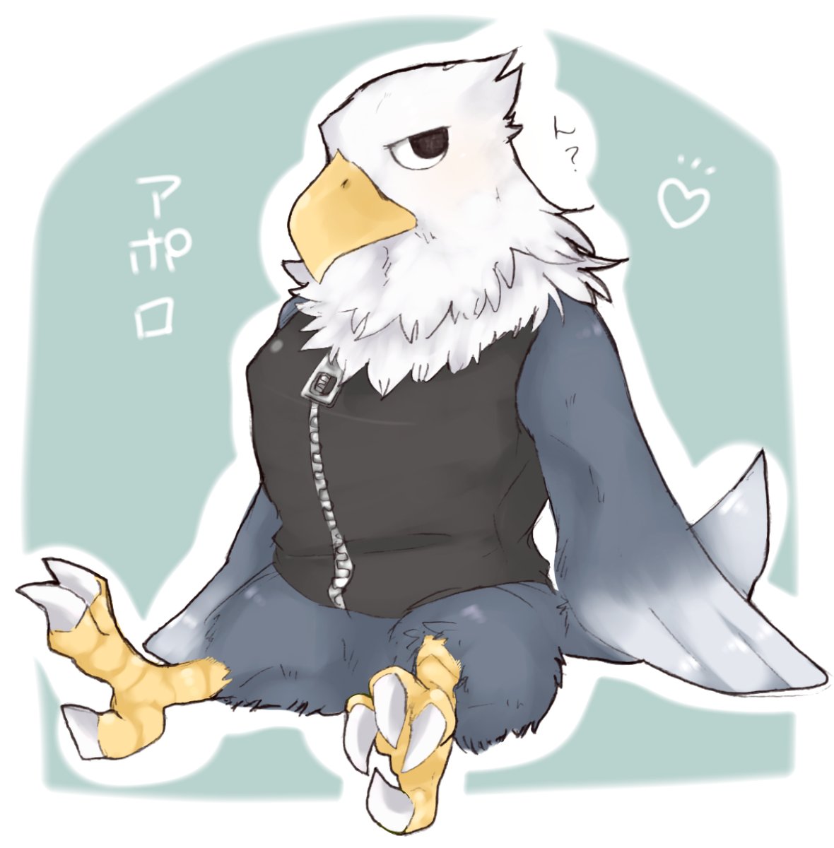 &lt;3 2017 4_toes accipitrid accipitriform animal_crossing anisodactyl anthro apollo_(animal_crossing) avian bald_eagle beak bird bird_feet black_eyes bottomless claws clothed clothing digital_media_(artwork) eagle feathers featureless_crotch feet full-length_portrait galette grey_body grey_feathers hi_res japanese_text looking_at_viewer male multicolored_body multicolored_feathers nintendo outline portrait scutes sea_eagle simple_background sitting solo spread_legs spreading talons text toe_claws toe_curl toes topwear translation_request vest video_games white_body white_claws white_feathers white_outline yellow_beak zipper