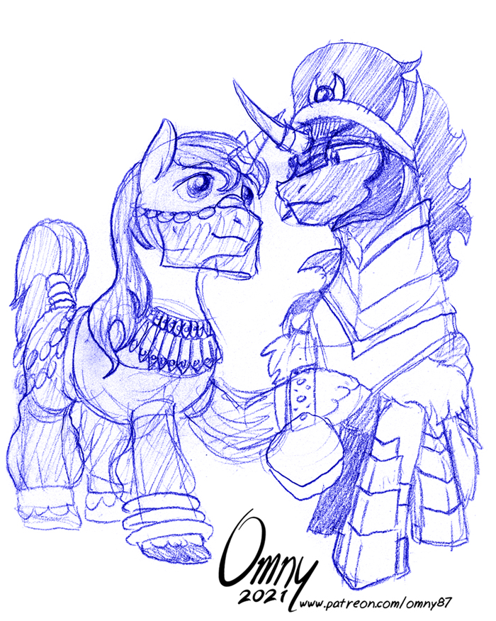 armor belly_dancer_outfit duo equid equine friendship_is_magic girly harem_outfit holding_hooves horn king_sombra_(mlp) male male/male mammal my_little_pony omny87 shining_armor_(mlp) sketch tail_wraps unicorn veil wraps