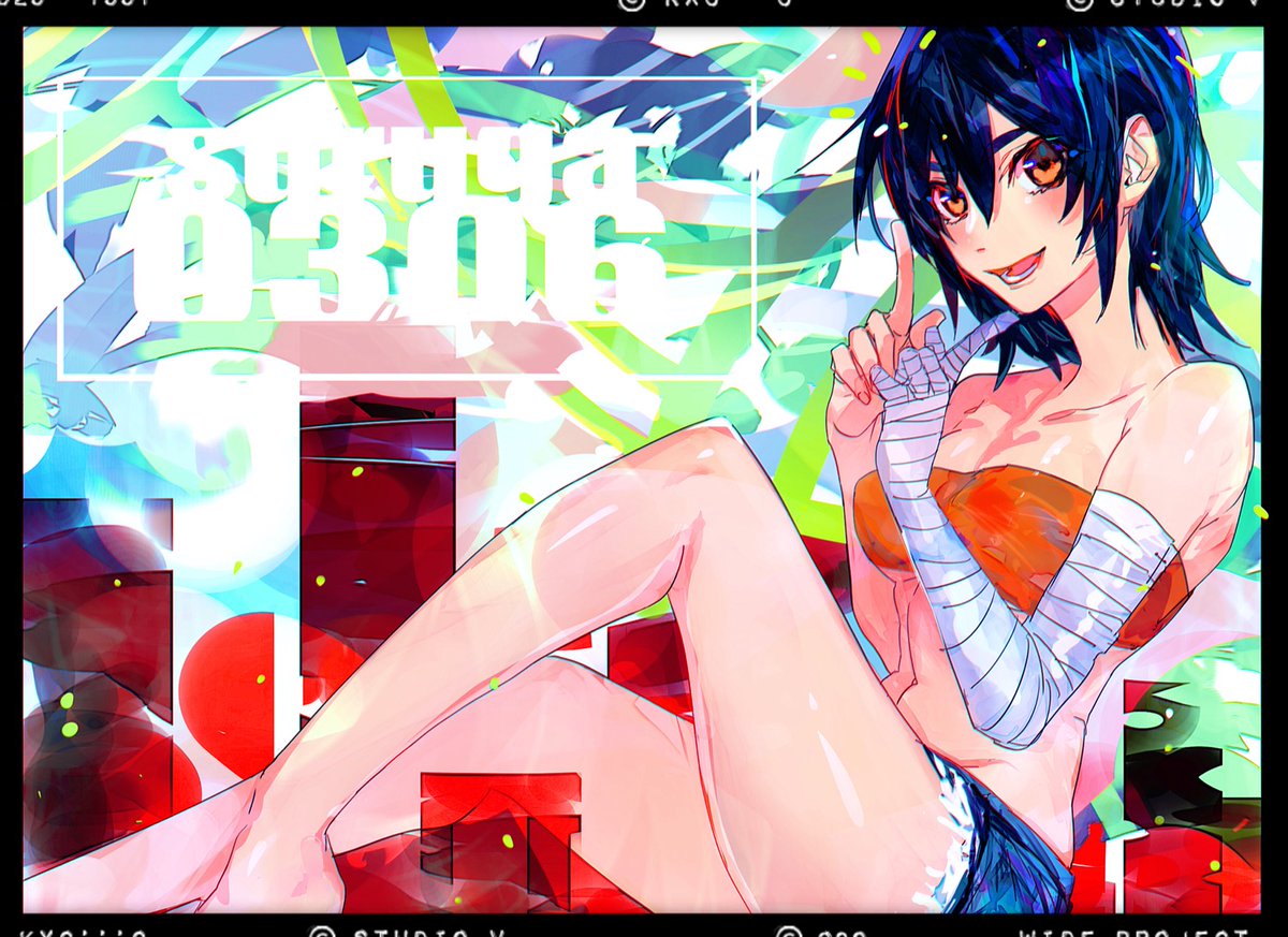 1girl bakemonogatari bandaged_arm bandages bangs breasts brown_eyes collarbone hair_between_eyes image_sample kanbaru_suruga looking_at_viewer medium_breasts midriff monogatari_(series) navel nisemonogatari short_hair short_shorts shorts smile solo stomach tbrsnsk thighs tomboy toned twitter_sample underwear