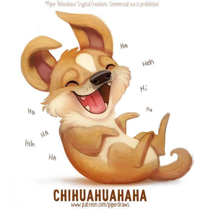 2021 ambiguous_gender brown_body brown_fur canid canine canis chihuahua cryptid-creations domestic_dog english_text eyes_closed fangs fur humor laugh mammal open_mouth pun simple_background solo tan_body tan_fur text toy_dog url whiskers white_background