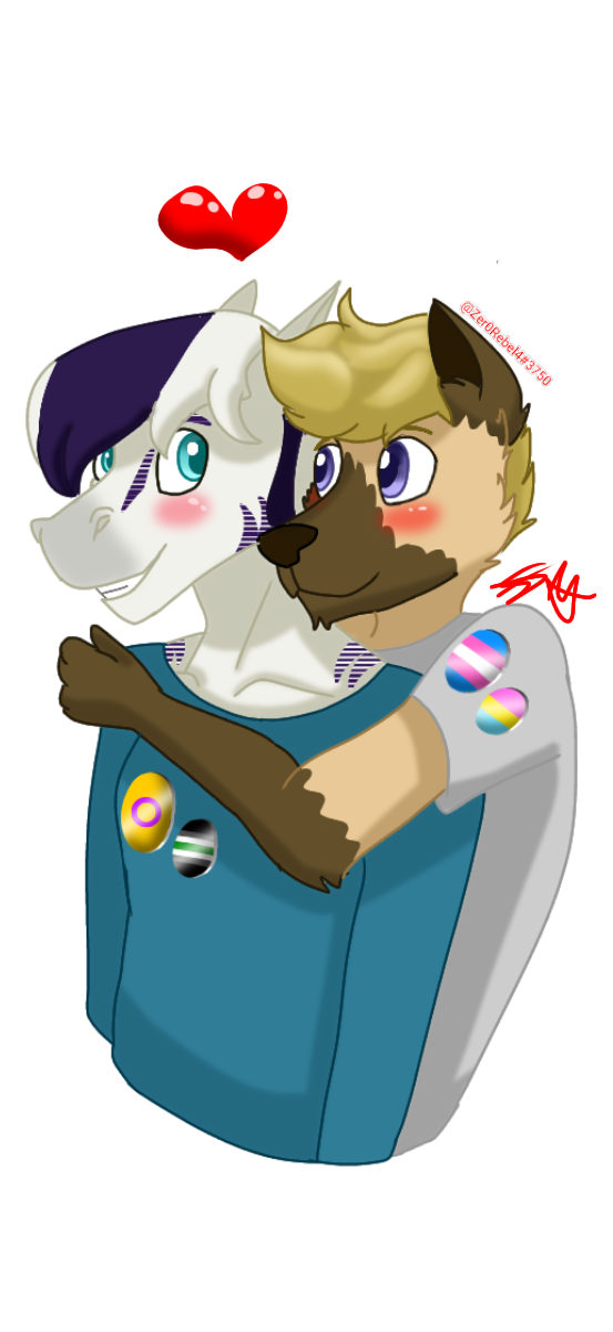 &lt;3 agender_pride_colors alpha_channel ambiguous_gender andromorph anthro blonde_hair blue_clothing blue_eyes blue_shirt blue_sweater blue_topwear brown_body brown_fur brown_markings canid canine canis clothing domestic_dog duo equid equine fur german_shepherd grey_clothing grey_shirt grey_topwear hair herding_dog hi_res hug hugging_from_behind intersex intersex/intersex intersex_pride_colors lgbt_pride mammal markings nonbinary_(lore) null nullo nullo/andromorph pansexual_pride_colors pastoral_dog pride_colors pride_pin purple_eyes purple_hair purple_markings purple_stripes shirt smile stripes sweater t-shirt tan_body tan_fur topwear trans_(lore) trans_man_(lore) transgender_pride_colors white_body white_fur zebra zer0rebel4