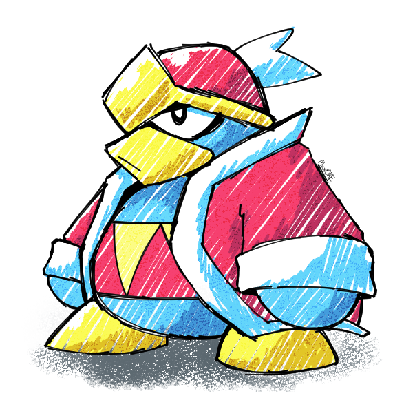 anthro avian beak clothing coat hat headgear headwear king_dedede kirby_(series) male maxoke nintendo signature simple_background solo topwear video_games