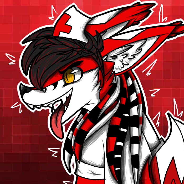 1:1 anthro black_hair canid canine clothing cross ear_tuft facial_hair fox fur hair headgear headwear lapfox_trax male mammal nurse pseudo_hair red_body red_fur renard_queenston smile solo teeth tentacle_hair tentacles tongue tuft white_body white_fur yellow_eyes