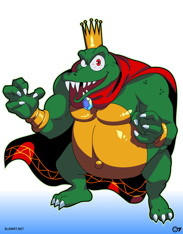 2007 3_toes 4_fingers anthro belly biceps big_belly biped bottomless bracelet cape cape_only claws clothed clothing crocodile crocodilian crocodylid crown dated digital_media_(artwork) donkey_kong_(series) fangs feet finger_claws fingers full-length_portrait gradient_background green_body green_scales jewelry king king_k._rool kremling looking_at_viewer male mostly_nude musclegut muscular muscular_anthro muscular_male navel nintendo open_mouth open_smile outie_navel overweight overweight_anthro overweight_male pecs plantigrade portrait reptile royalty scales scalie sharp_teeth simple_background smile solo standing teeth text theblackmarket toe_claws toes tongue url video_games white_background white_claws