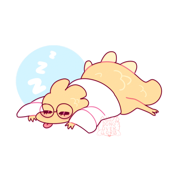 &lt;3 alphys anthro bottomless clothed clothing coat dongoverlord eyes_closed eyewear female glasses lab_coat lizard lying on_front reptile scales scalie signature simple_background sleeping solo sound_effects spines tail_spines thick_tail three-quarter_view tongue tongue_out topwear undertale video_games watermark yellow_body yellow_scales yellow_spines zzz