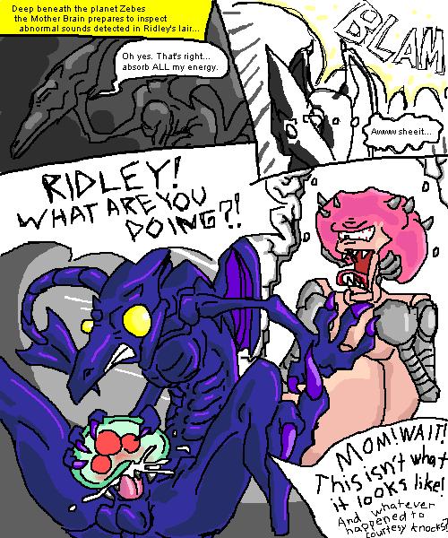alien angry balls caught claws comic cum dialog dragon english_text erection humor masturbation metroid metroid_(creature) monster mother mother_brain nintendo nude o_o one_eye parent penis ridley scalie sex surprise text toe_claws unknown_artist video_games yellow_eyes