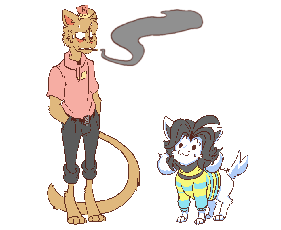 alpha_channel anthro burgerpants canid canine clothed clothing duo felid feline hair mammal tem temmie_(undertale) topwear undertale video_games white_body