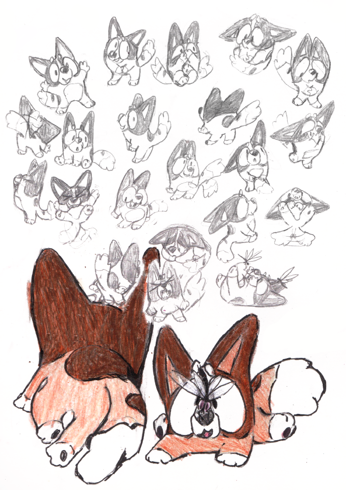 2020 anonymous_artist arthropod australian_cattle_dog bingo_(bluey) bluey_(show) canid canine canis cattledog domestic_dog expressions female feral fur happy herding_dog insect lying mammal multiple_images open_mouth pastoral_dog sad semi-anthro simple_background sitting sketch solo standing tailwag traditional_media_(artwork) white_background