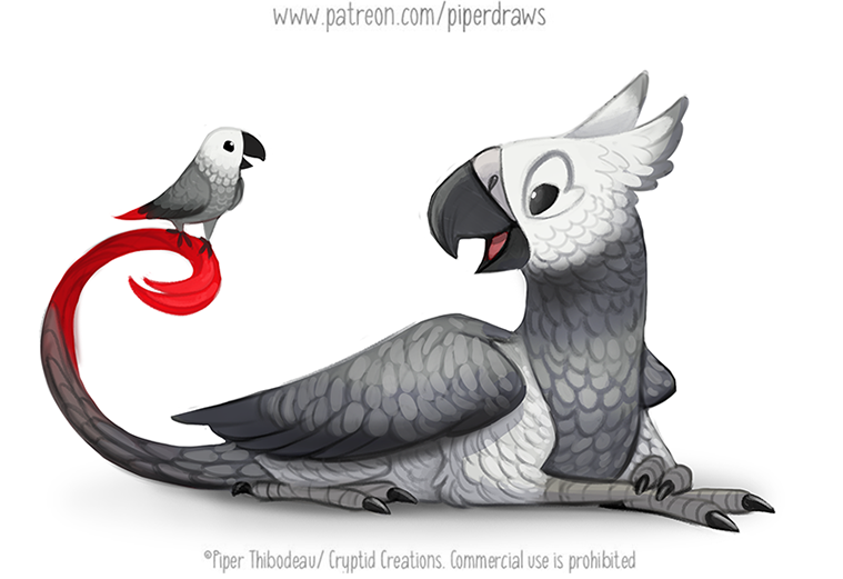 2021 african_grey afrotropical_parrot ambiguous_gender avian beady_eyes bird black_body black_eyes claws cryptid-creations duo feathered_wings feathers feral grey_body grey_feathers gryphon mythological_avian mythology open_mouth parrot red_body red_feathers simple_background text true_parrot url white_background white_body white_feathers wings