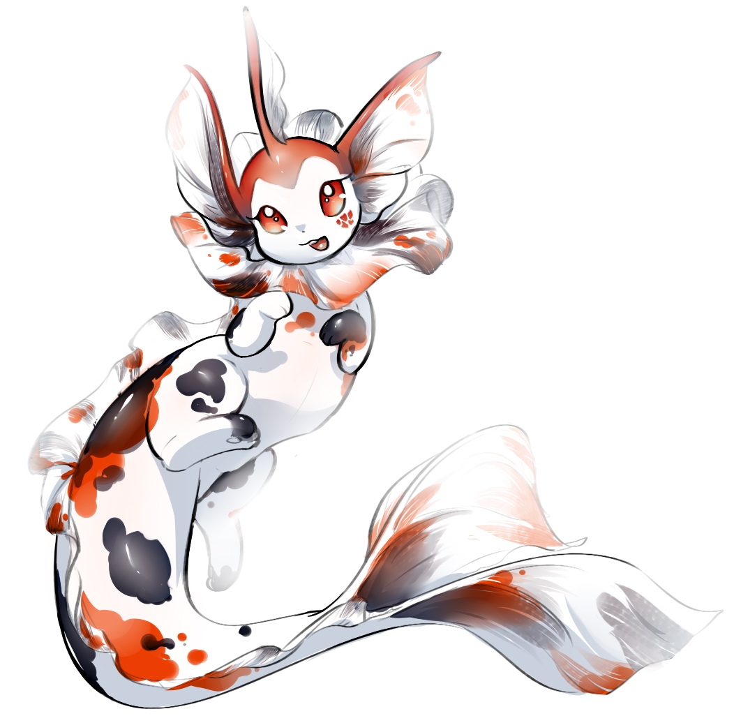 alternate_color ambiguous_gender amur_carp black_spots carp cyprinid cypriniform dorsal_fin ear_fins eeveelution fak&eacute;mon feral fin fish head_fin hybrid koi long_tail marine neck_fin nintendo orange_spots pok&eacute;mon pok&eacute;mon_(species) red_eyes simple_background solo spots thick_tail typical_carp vaporeon video_games yuzu_syuran