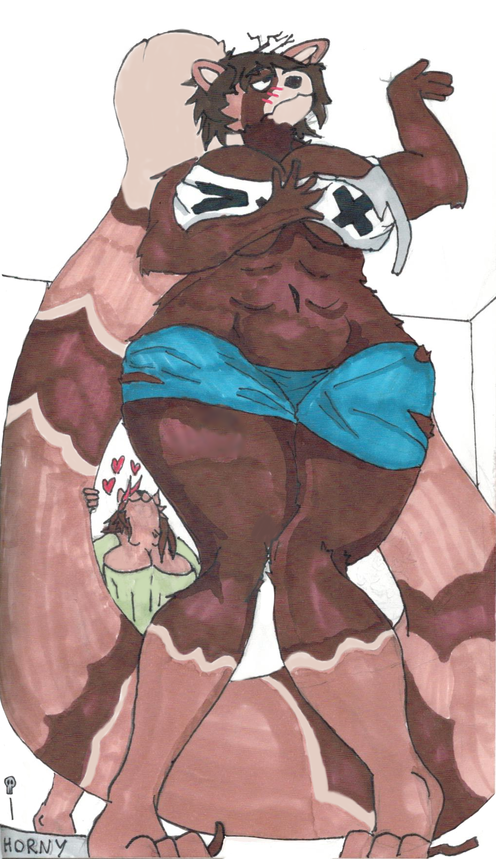 abs animal_humanoid anthro baggy_clothing barefoot baseball_bat bat_(object) big_breasts big_butt biped blush bottomwear breast_expansion breasts brown_body brown_fur butt canid canine ceschi ceschi_(ceschi) cleavage clothed clothing crossgender curvy_figure domestic_ferret duo dyed_(dyed) expansion feet female fur go_to_horny_jail growth hair hi_res horny_bat huge_breasts huge_butt humanoid larger_anthro larger_female macro macro_focus mammal mammal_humanoid meme mtf_crossgender muscular muscular_anthro muscular_female mustela mustelid musteline procyonid procyonid_humanoid raccoon_dog raccoon_humanoid shirt short_stack simple_background size_difference size_transformation smaller_female standing tanuki thick_thighs topwear traditional_media_(artwork) transformation true_musteline voluptuous wardrobe_malfunction wide_hips