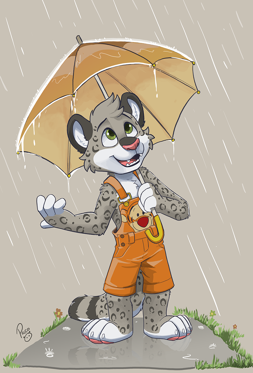 anthro disney felid flower hi_res male mammal pandapaco pantherine plant raining snow_leopard solo tiger tigger umbrella winnie_the_pooh_(franchise)