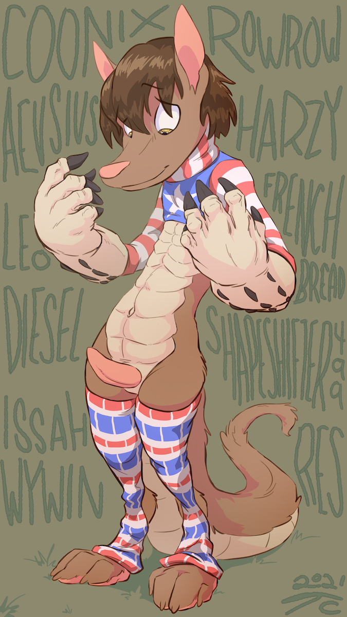 4th_of_july animancer anthro canid canine clothing crocodile crocodilian crocodylid crop_top erection fennick flag footwear fox genitals greg greggory hi_res hybrid july_4 legwear male mammal penis reptile scalie shirt socks solo stockings sweater thigh_highs topwear united_states_of_america