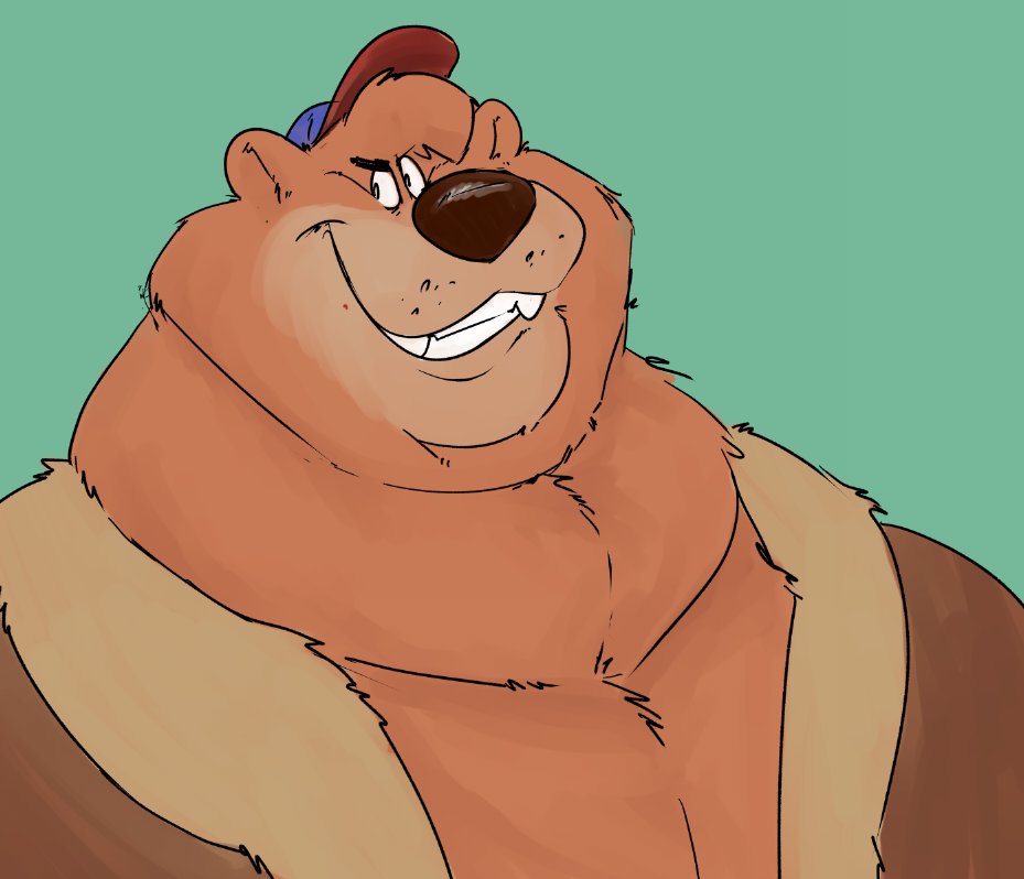 anthro brown_body brown_fur clothing disney fur grin hat headgear headwear jacket kit_cloudkicker male mammal overweight overweight_anthro overweight_male smile solo sosososleazy talespin topwear ursid