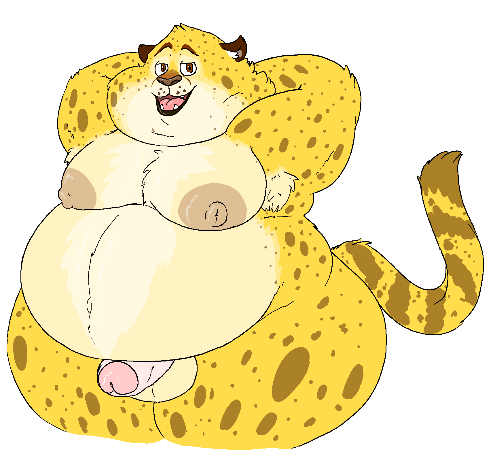 anthro armpit_tuft aroused balls belly belly_overhang benjamin_clawhauser big_belly big_moobs big_nipples cheetah dewlap_(anatomy) disney double_chin drawpile erection fangs felid feline flat_colors foreskin fur genitals hi_res male mammal moobs nipples nood1e obese obese_anthro obese_male overweight overweight_anthro overweight_male penis solo spots spotted_body spotted_fur thick_penis thick_thighs uncut wide_hips zootopia