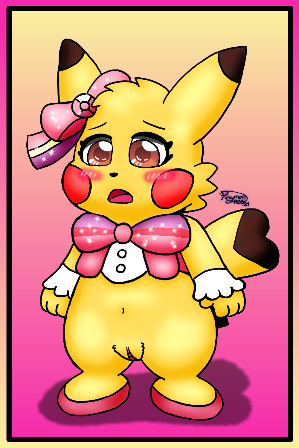 2:3 blush cleft_tail clothed clothing cosplay_pikachu_(character) cosplay_pikachu_(costume) female genitals hi_res nintendo open_mouth pikachu pikachu_pop_star playmanrgs pok&eacute;mon pok&eacute;mon_(species) pussy solo tongue video_games