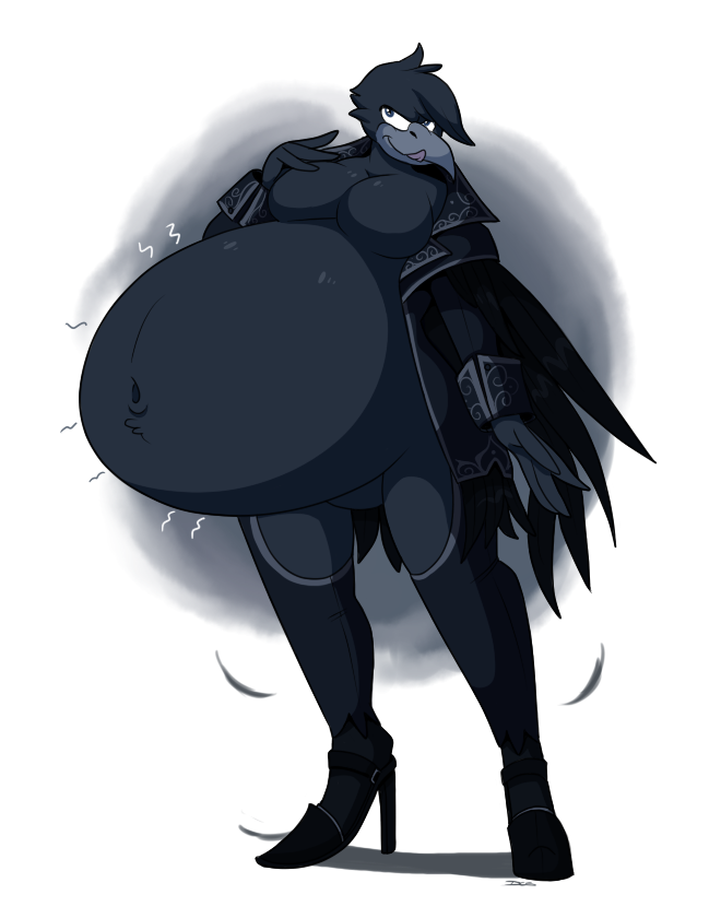 2016 abdominal_bulge after_vore anthro anthro_pred arvid_(darkcresentskymin) avian beak belly big_belly biped bird black_body black_feathers clothing coat corvid corvus_(genus) crow darkcresentskymin deep_navel digital_media_(artwork) feathers featureless_crotch full-length_portrait girly grey_beak high_heels licking male male_pred moobs navel obese obese_anthro obese_male oral_vore oscine overweight overweight_anthro overweight_male passerine portrait rumbling_stomach self_lick signature simple_background smile smirk soft_vore solo standing tail_feathers tongue tongue_out topwear vore white_background