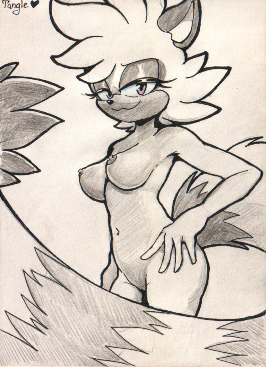 &lt;3 anthro breasts clothing female fur grey_body grey_fur handwear hi_res idw_publishing lemur looking_at_viewer mammal navel nipples nude primate ragevine-the-flower ring-tailed_lemur smile solo sonic_the_hedgehog_(comics) sonic_the_hedgehog_(idw) sonic_the_hedgehog_(series) strepsirrhine tangle_the_lemur traditional_media_(artwork)