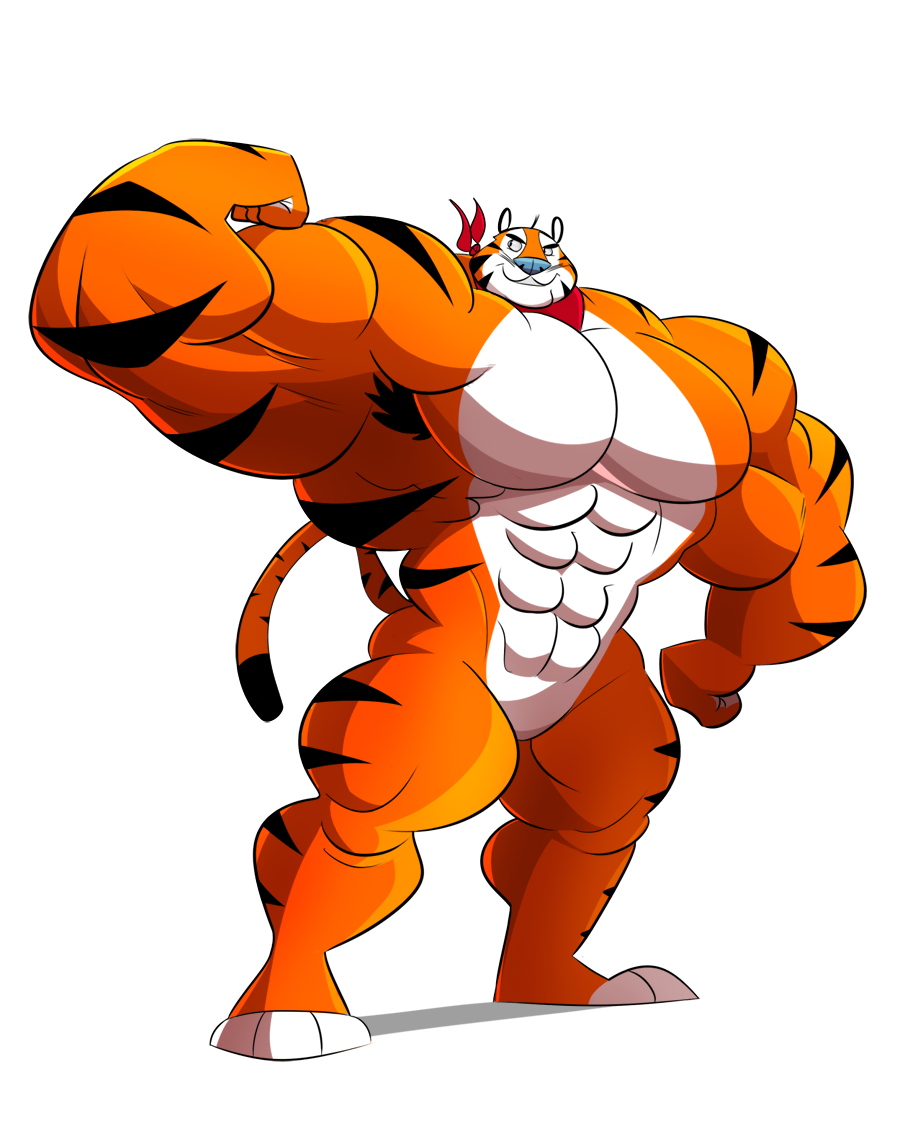 anthro biceps big_muscles black_body black_fur cel_shading digital_media_(artwork) flexing frosted_flakes fur huge_muscles hyper hyper_muscles invalid_tag kellogg's kerchief kerchief_only male mascot mostly_nude multicolored_body multicolored_fur multicolored_tail muscular muscular_anthro muscular_male neckerchief neckerchief_only orange_body orange_fur pecs shaded smile solo stripes talegas tony_the_tiger white_body white_fur