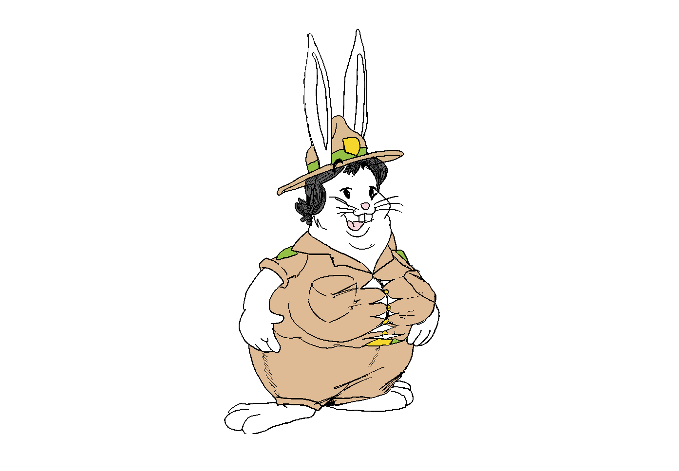 anthro big_breasts big_chungus big_chungus_(character) breasts clothed clothing elinor_wonders_why female general_proton hat headgear headwear humanoid lagomorph leporid mammal meme obese overweight pbs pbs_kids_(copyright) rabbit ranger ranger_rabbit simple_background solo whiskers