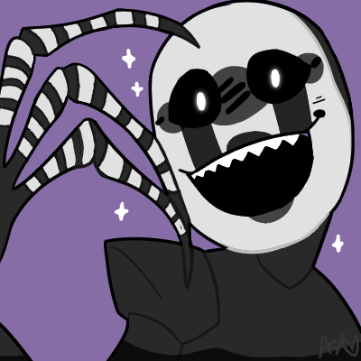 2018 :d alternate_version_at_source ambiguous_gender animate_inanimate black_body black_lipstick black_sclera claws close-up five_nights_at_freddy's five_nights_at_freddy's_4 grey_body happy humanoid icon lipstick long_fingers looking_at_viewer low_res makeup multicolored_body nightmarionne_(fnaf) not_furry open_mouth portrait puppet purple_background raised_arm sharp_claws sharp_teeth simple_background smile snazzamazing solo sparkles teeth video_games white_eyes