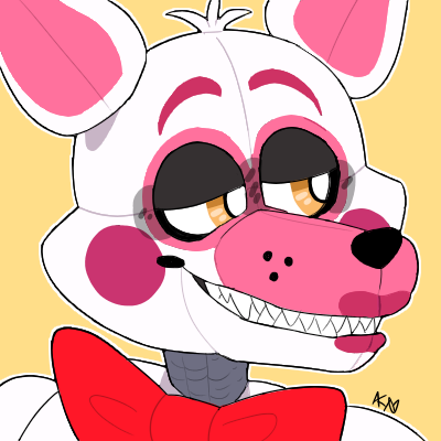 2018 alternate_version_at_source ambiguous_gender animatronic anthro big_bow_tie big_ears black_nose bow canid canine close-up eyebrows five_nights_at_freddy's fox funtime_foxy_(fnafsl) hair half-closed_eyes icon lipstick looking_aside looking_away low_res machine makeup mammal multicolored_ears narrowed_eyes orange_eyes pink_ears pink_eyebrows pink_lipstick portrait raised_eyebrows robot rosy_cheeks sharp_teeth short_hair simple_background sister_location smile smug snazzamazing solo teeth video_games white_body white_ears white_hair yellow_background