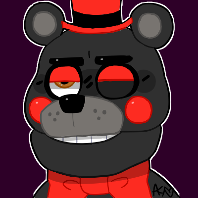 2018 alternate_version_at_source animatronic annoyed anthro black_body black_ears black_nose bow_tie close-up clothing five_nights_at_freddy's freddy_fazbear's_pizzeria_simulator grey_ears half-closed_eyes hat headgear headwear icon lefty_(fnaf) looking_away low_res machine male mammal multicolored_ears narrowed_eyes orange_eyes portrait purple_background robot rosy_cheeks round_ears simple_background snazzamazing solo teeth top_hat ursid video_games