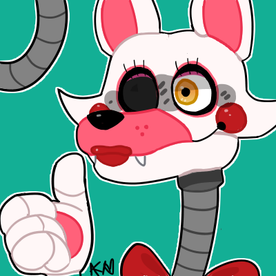 1_eye 2018 alternate_version_at_source animatronic anthro canid canine close-up endoskeleton exposed_endoskeleton eyelashes fangs female five_nights_at_freddy's five_nights_at_freddy's_2 fox fur gesture green_background grey_body icon lipstick looking_away low_res machine makeup mammal mangle_(fnaf) metal metallic metallic_body multicolored_ears orange_eyes overbite pink_ears portrait red_lipstick robot rosy_cheeks sharp_teeth simple_background smile snazzamazing solo teeth thumbs_up video_games white_body white_ears white_fur