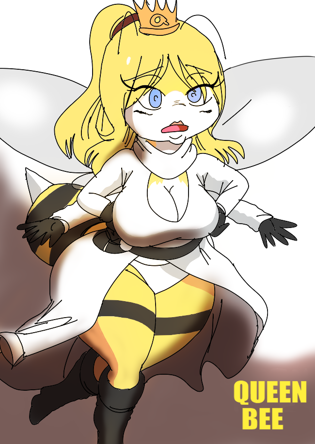 anthro arthropod bee blonde_hair blue_eyes boots breasts clothing conker's_bad_fur_day crown dress female footwear hair hymenopteran insect multiple_hands panties queen queen_bee_(conker's_bad_fur_day) rareware royalty solo underwear video_games white_panties wide_hips zaviel