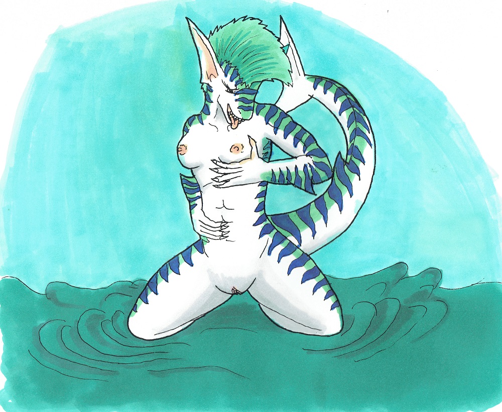 a_cup anthro athletic breasts claws clitoris female fin fish genitals horny_(disambiguation) kneeling marine mohawk nipples nude nyghtmar3 pinup pose pussy roxy shark small_breasts solo stripes tigershark