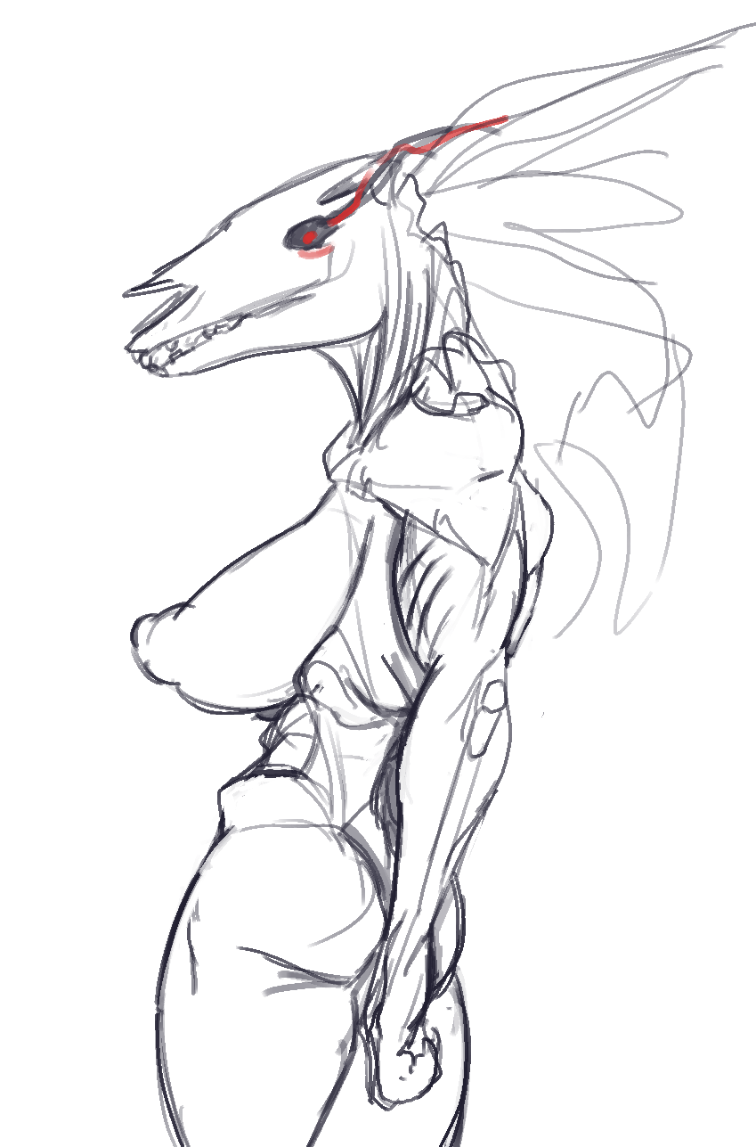 anthro big_breasts bone breasts butt equid equine female hi_res horse mammal monster red_eyes skull solo undead yamagah