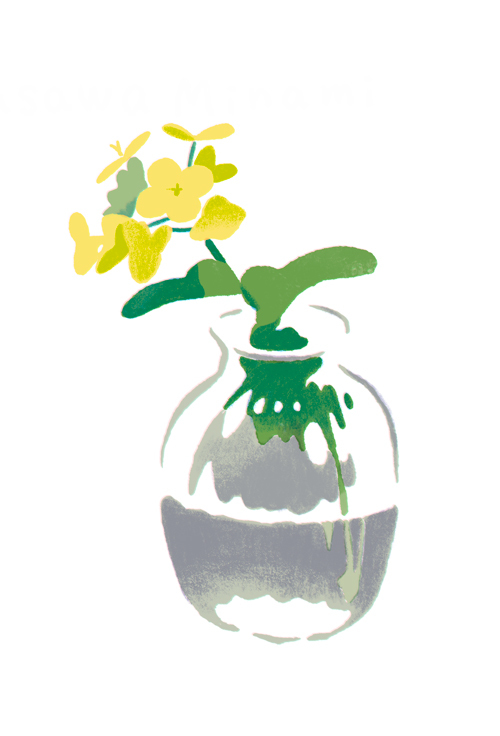 artist_name blending flower hirasawa_minami leaf no_humans no_lineart original partially_immersed photo-referenced plant rapeseed_blossoms refraction simple_background still_life transparent vase water white_background yellow_flower