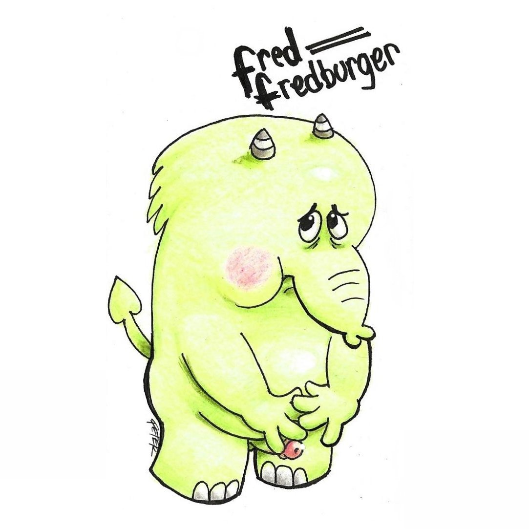 1:1 black_eyes cartoon_network character_name fred_fredburger genitals green_body green_skin horn male mammal penis peterdamart proboscidean simple_background solo the_grim_adventures_of_billy_and_mandy white_background