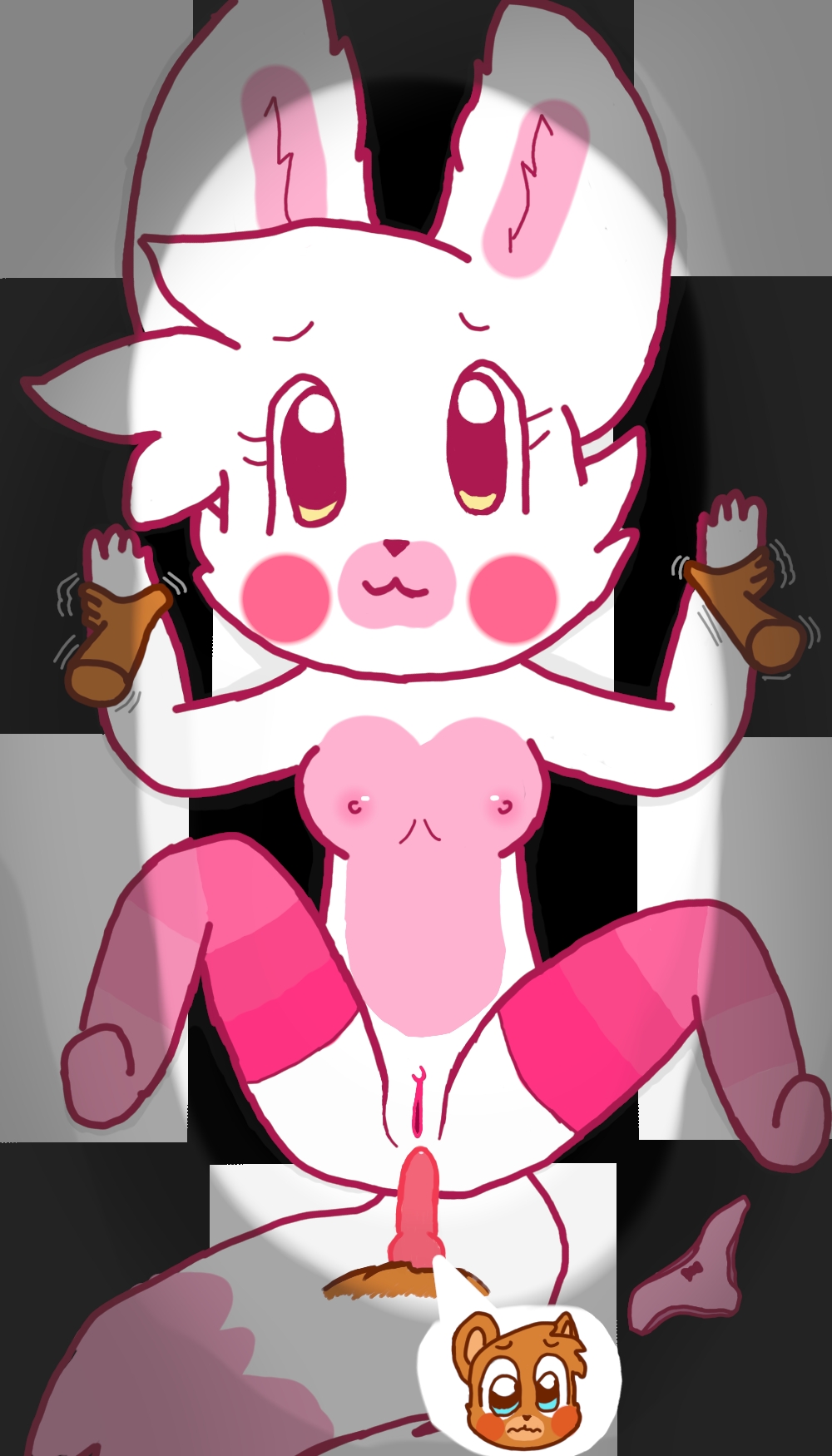 4:7 anthro breasts canid canine child clothing duo female feral five_nights_at_freddy's five_nights_at_freddy's_2 fox genitals hair hi_res leggings_only legwear male male/female mammal mangle_(fnaf) mostly_nude nipples penis pussy small_breasts toy_freddy_(fnaf) video_games white_hair yellow_eyes young