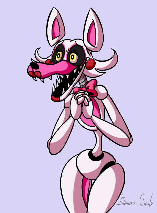 animatronic anthro bow_tie canid canine female five_nights_at_freddy's five_nights_at_freddy's_2 fox fur lipstick machine makeup mammal mangle_(fnaf) open_mouth red_cheeks robot sharp_teeth simina-cindy smile teeth video_games white_body white_fur yellow_eyes