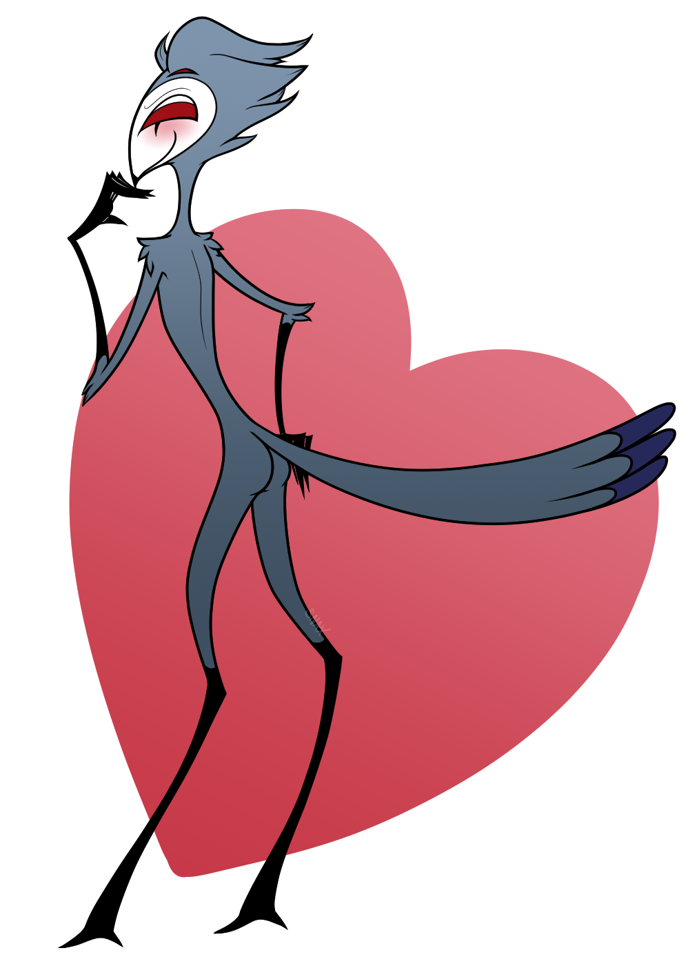 &lt;3 alpha_channel anthro avian bird blush butt feathers helluva_boss hi_res looking_at_viewer male owl owl_demon red_eyes simple_background snaxattacks solo stolas_(vivzmind) tail_feathers transparent_background