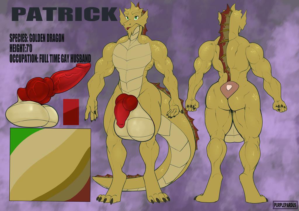 2_ball 4_toes 5_fingers anthro balls big_balls bone_frill dragon feet fingers frill_(anatomy) genitals gold_dragon gold_scales green_eyes huge_balls hyper hyper_balls hyper_genitalia male model_sheet muscular muscular_anthro muscular_male patrick_(lunchmeat) penis purplepardus red_penis solo toes