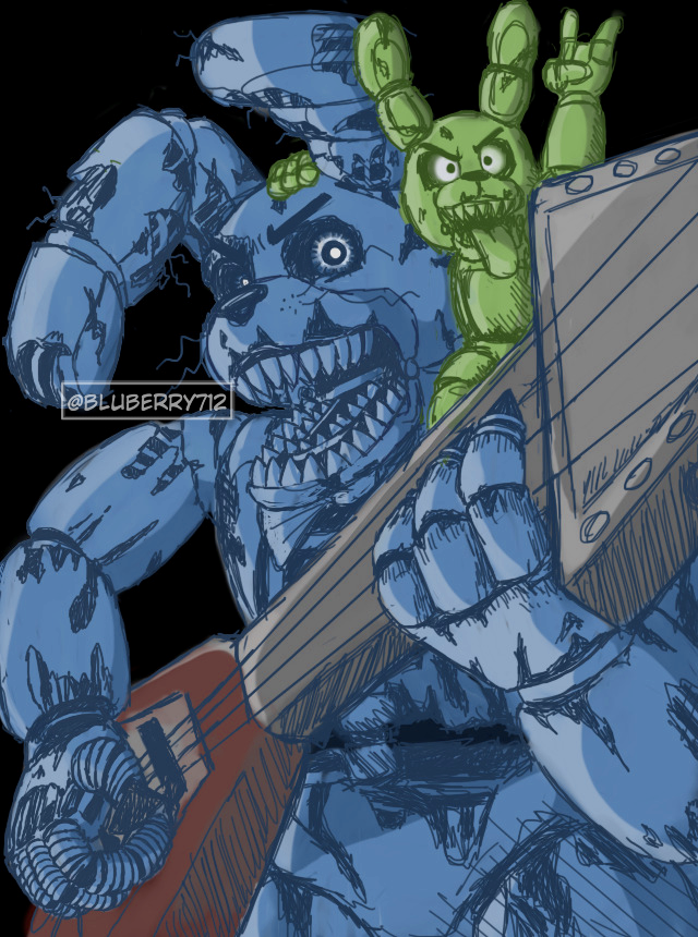 &gt;:d 2021 angry animatronic anthro big_ears black_background black_eyes black_nose bluberry712 blue_body bow_tie carrying close-up duo five_nights_at_freddy's five_nights_at_freddy's_4 green_body guitar guitarist hand-horns hand_on_head holding_guitar lagomorph leporid long_ears long_tongue looking_at_viewer looking_away machine male mammal musical_instrument nightmare_bonnie_(fnaf) notched_ear on_shoulder open_mouth plucked_string_instrument plushtrap_(fnaf) rabbit raised_arm robot rockstar sharp_teeth simple_background sitting size_difference smile standing string_instrument teeth tongue tongue_out torn_arm torn_body torn_face torn_leg video_games whiskers wire