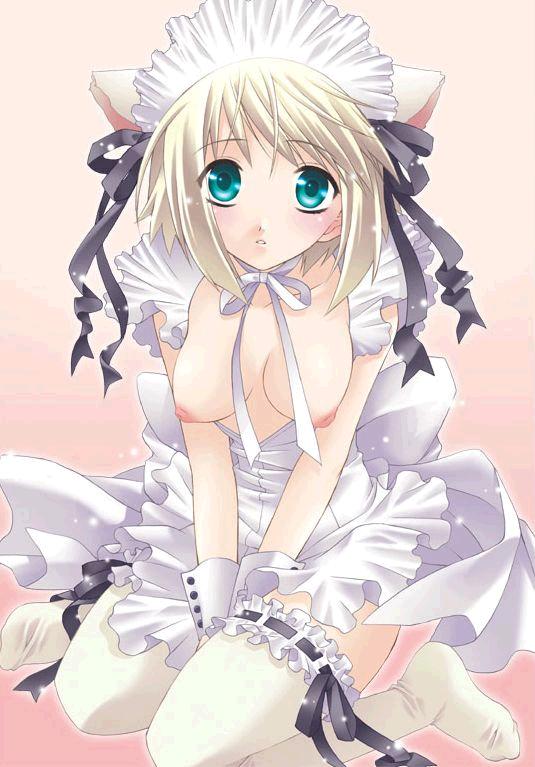 animal_ears blush breasts cat_ears catgirl maid open_clothes open_shirt shirt short_hair skirt thighhighs yuuki_mitsuru