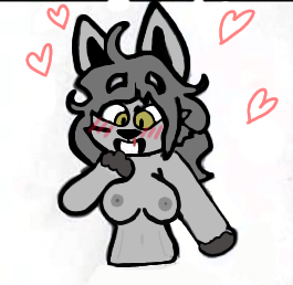 &lt;3 anthro breasts canid canine canis domestic_cat ears_up emilly felid feline felis female hair hooligan long_hair low_res mammal paws solo wolf yellow_eyes